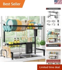 Elegant Black Adjustable Dish Drying Rack 30-33.9” for Efficient Kitchen Storage