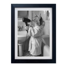 Framed Black and White Cat Bathroom Decor Funny Bathroom Wall Art Cute Animal...