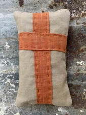 Burnt Orange Cross Organic Linen PIN CUSHION 5.5” L x 3” W Filled with Lavender
