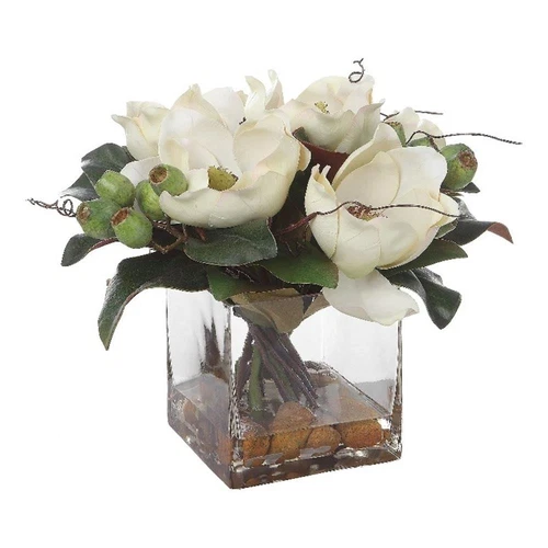 Uttermost Dobbins Magnolia Glass and Polyfoam Plastic Bouquet in White - Picture 1 of 6