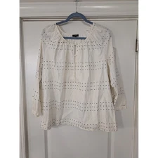 Talbots Woman Cream Swiss Dot Gauze Blouse Top 2X peasant boho