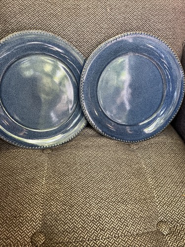 Mikasa Mood Indigo Blue Speckled Dinner Plates Set of 2 11” Beaded Rim