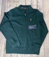 New U.S. Polo Shirt Boy XL 14-16 Long Sleeve Quarter Zip Green Preppy Sharp