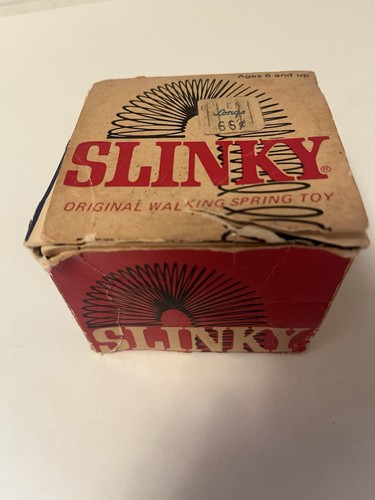 VINTAGE JAMES METAL SLINKY ORIGINAL BOX 1960’s Sticker 66 Cents Instructions Inc