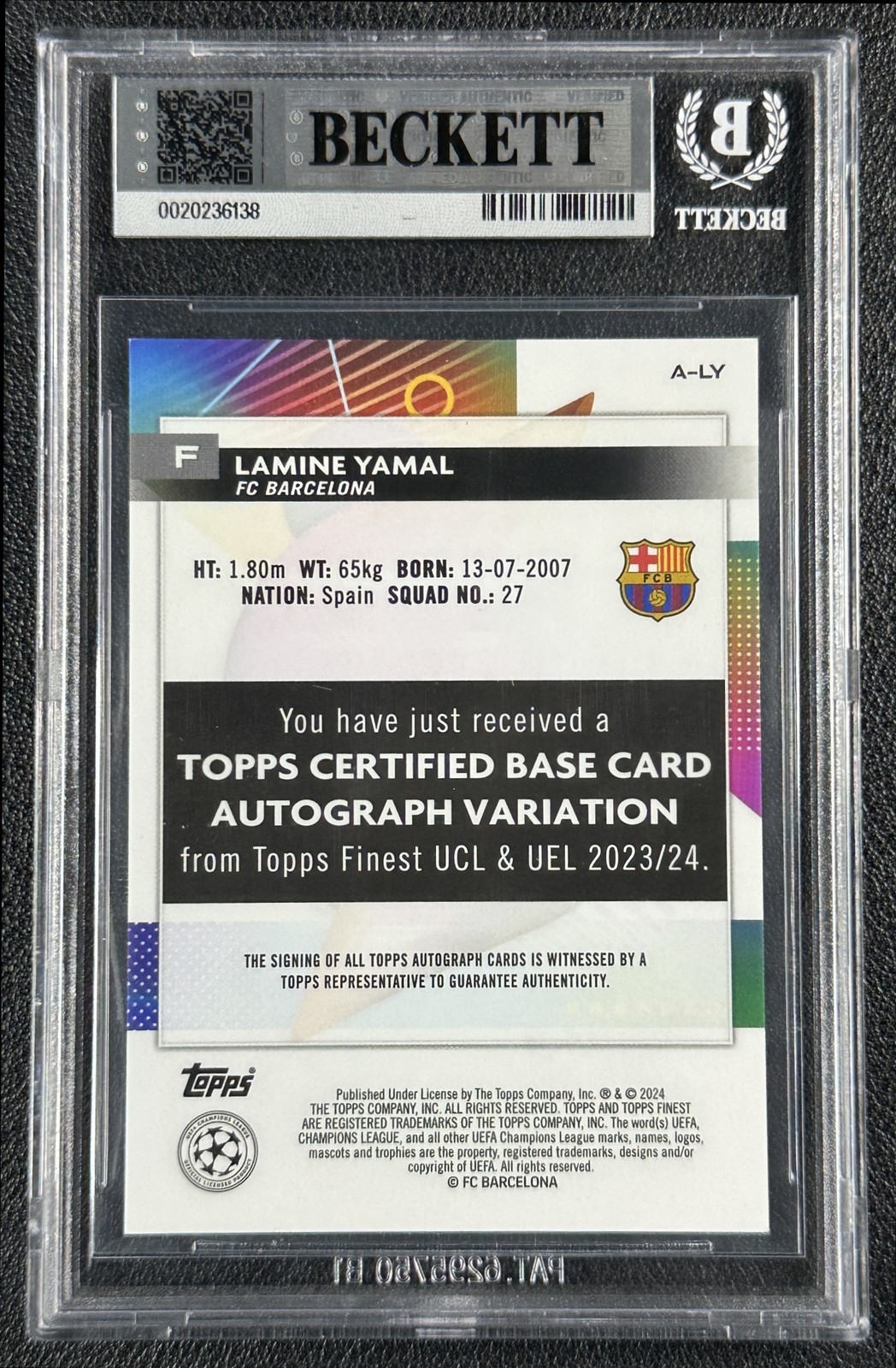 LAMINE YAMAL BGS 9 2023-24 TOPPS FINEST UCC ORANGE REFRACTOR ROOKIE AUTO RC 5/25 view 2