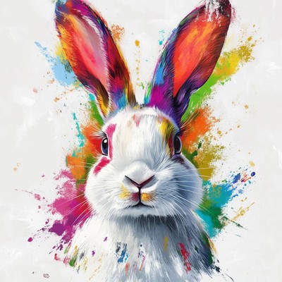 Colorful Bunny Digital Wall Art Illustration Abstract Paint Splash Style