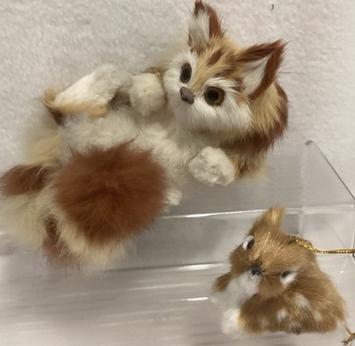Realistic Cat Kitten Laying Down Made From Real Rabbit Fur + Small Spotted Deer