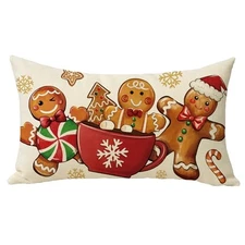 Christmas Gingerbread Man Lumbar Decorative Throw Pillow Cover 12 x 20, 
