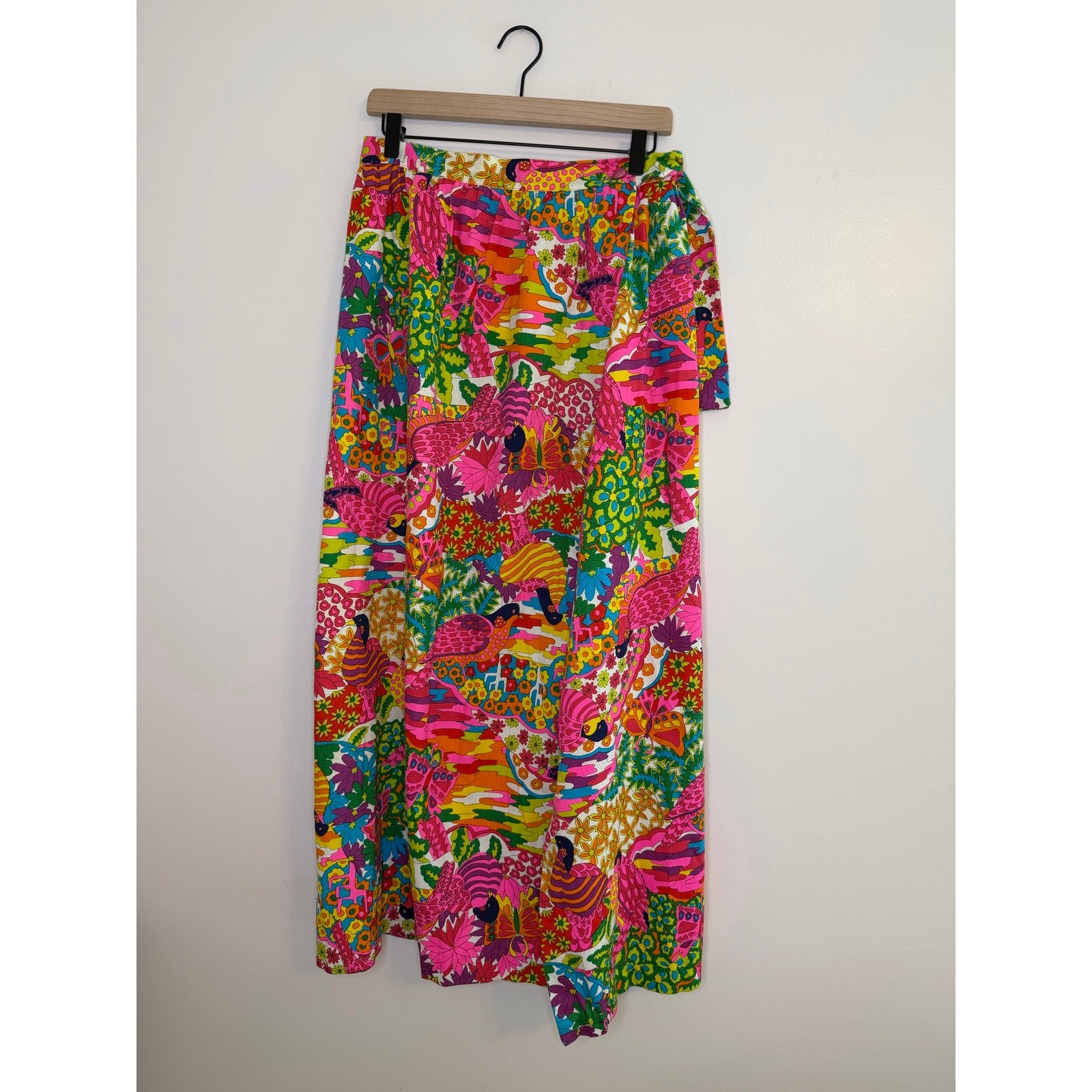 VTG Mint 1960s Beverly Vogue Wrap Skirt Birds Floral Mod Psychedelic Cotton Med image 2