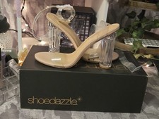   JustFab Clear Heels For Women 4Inches Chunky Heels Sandals Nude Ankle- Size 10