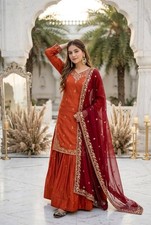 New Designer Sindoor Silk Rust Orange Top Lehenga With Dupatta For Wedding Wear