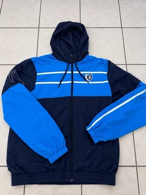 Foot Korner Veste coupe-vent homme L à capuche zippée bleu marine rayée - Photo 1/3