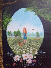 Beautiful Painting: Girl With Dog, Signed