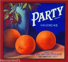 Whittier, Los Angeles County Party Orange Citrus Fruit Crate Label Art Print