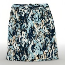 ANN TAYLOR Sz 4 Blue Beige Abstract Straight Pencil Skirt Knee Length EX