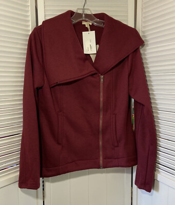 Hem & Thread Womens M Jacket Burgundy Collared Zip Front NWT Casual NWT Pockets