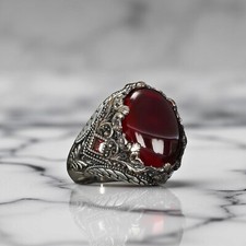 Mens Ring Red Garnet Gemstone in 925 Sterling...