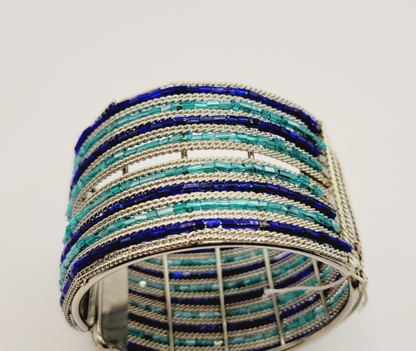 BLUE Beaded Multi Colored Hinged Hinged Bracelet … - image 5