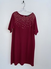 C Wonder Womens Size 18W Cranberry Red Ponte Knit Shift Dress Jeweled Neckline