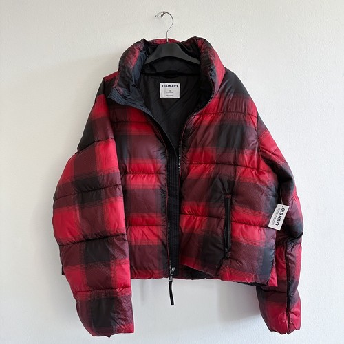 Old Navy Buffalo Plaid Cropped Jacket Red/Black Small NWT - Picture 3 of 4