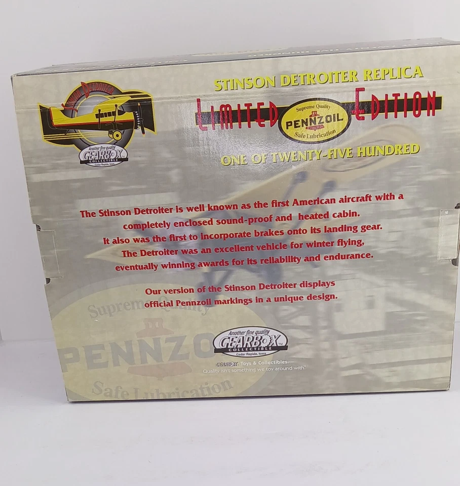 Pennzoil Stinson Detroiter Replica Collectible Coin Bank New - Image 3 of 4