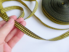 Yellow & Black Woven Gingham Plaid 1cm Wide Polyester Ribbon in 10M, Trimmings