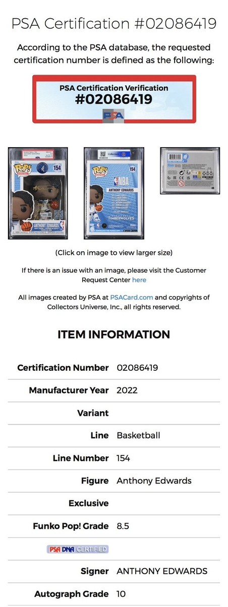 Anthony Edwards funko pop PSAサイン入り Anthony Edwards #154 Facsimile Signed Reprint Laser