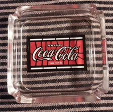 RARE Vintage Coca-Cola Reverse Painted Ashtray Drink Coca-Cola 3.5" Square 