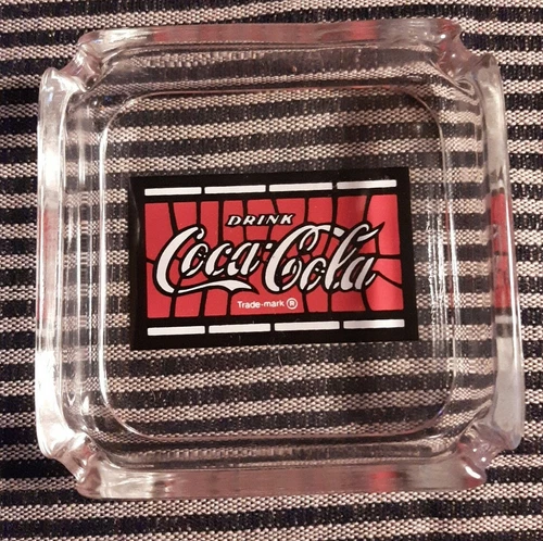 RARE Vintage Coca-Cola Reverse Painted Ashtray Drink Coca-Cola 3.5" Square