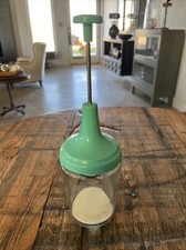 Vintage 1970's ACME Made in the USA Turquoise Glass Manual Food Nut Chopper
