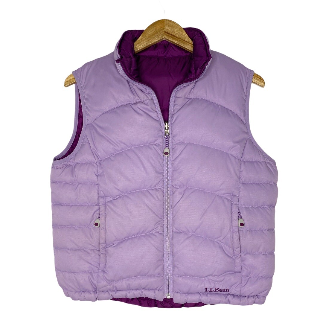 LL Bean Reversible Purple Goose Down Puffer Vest Jacket Women 