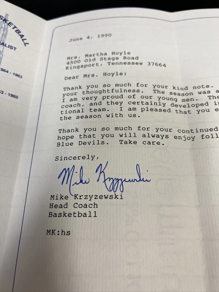 Mike Krzyzewski Signed Letter JSA Duke Blue Devils - Image 2 of 3