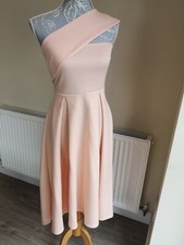Boohoo Night One Shoulder Peach Hi-low Midi Skater Stretch Dress 10 Bridesmaid
