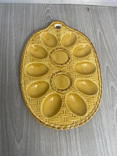 Vintage Teufel Eierteller Keramik Servierschale gelb 10 Eier Japan - Bild 1 von 24