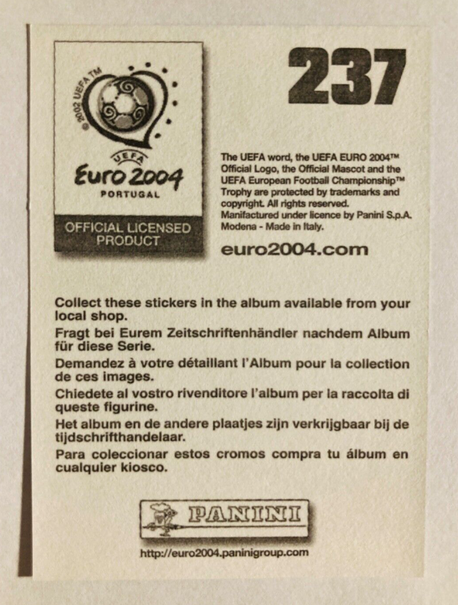 2004 Panini UEFA EURO Portugal #237 Francesco Totti Italia sticker