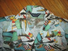 vtg 60s 1970s PIERRE LA GRANDE DONEGAL SAILING POLYESTER DISCO SHIRT Sailboat LG