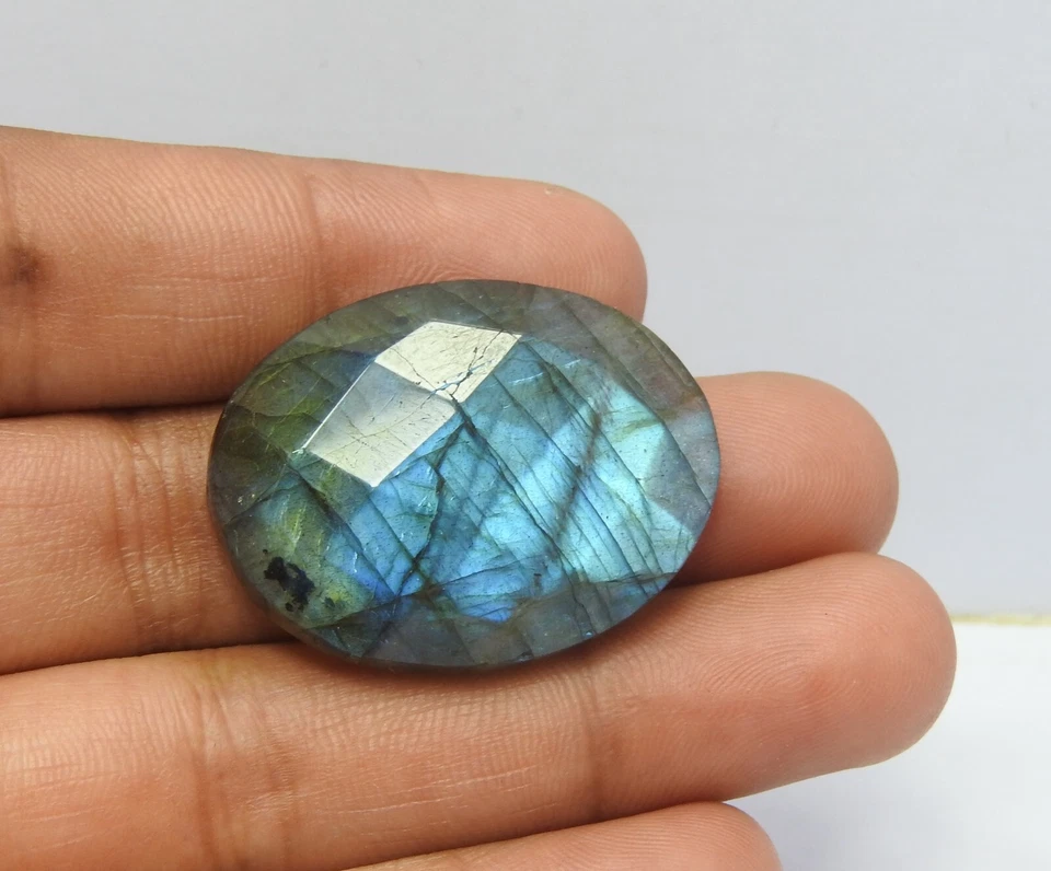 50.00 Cts Natural Labradorite Gemstone Cabochon Blue Fire Cut Stone 25x32x7 mm - image 2 of 3
