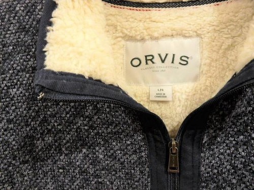 Orvis Classic Collection blau 1/4 Reißverschluss Sherpa gefüttert Boucle Pullover L/S Herren L EUC