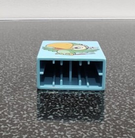 Duplo, Brick 1 x 2 x 2 with Bird Skully the Parrot Pattern As New RARE Med Azure