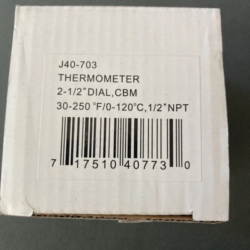 JONES STEPHENS J40-703  Thermometer 2-1/2” Dial, CBM 30-250F/0-120C, 1/2” NPT - Picture 1 of 4
