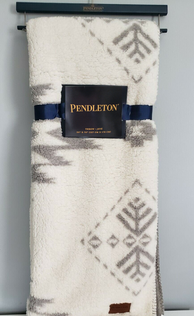 NEW Pendleton Icon Sherpa Aztec Throw Blanket Fleece 50x70 Cream