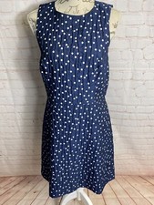 Women’s Warehouse Navy Polka Dot Crinkle Style Lined Dress Size 12