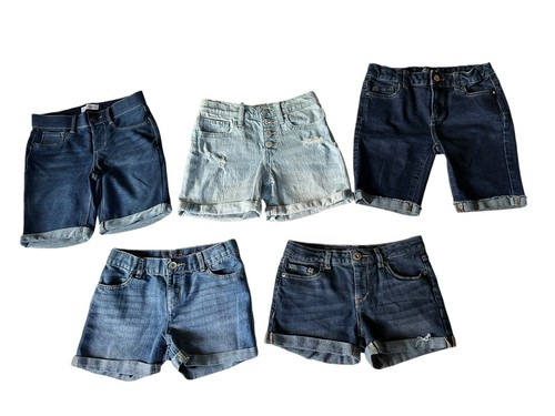 GIRLS LOT 5 SIZE 10 DENIM BLUE JEAN SHORTS & Soft Jegging Adjustable Bermuda