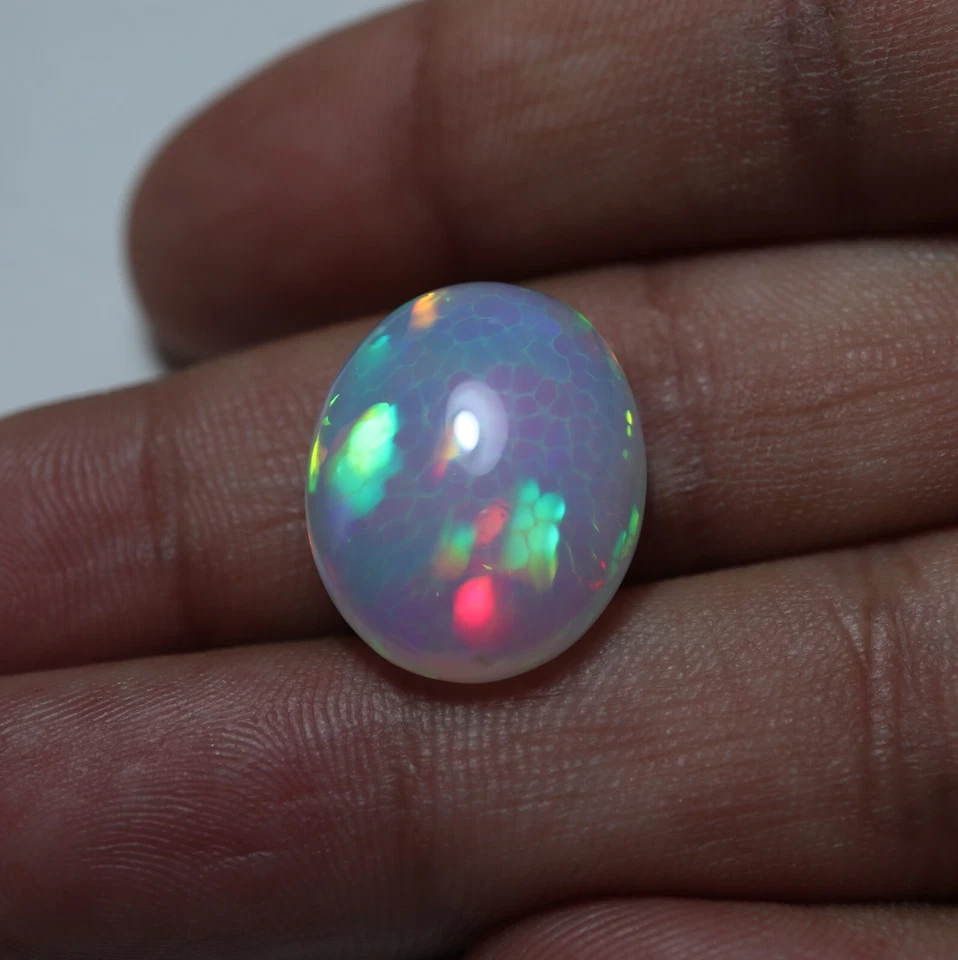 12.4 Cts 19.2x15.8 MM Real AAA Multi Fire Honeycomb Ethiopian Opal Oval Cabochon - Image 3 of 4
