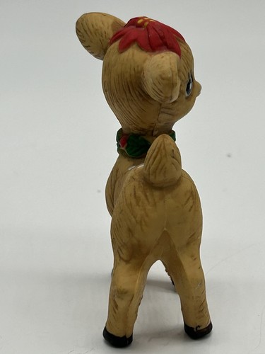 Vintage Holiday Poinsettia Reindeer Deer Fawn Christmas Figurine 3.25” - Picture 5 of 9