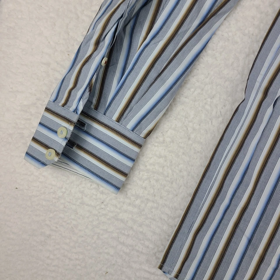 Camisa Tommy Bahama Para Hombre Grande Azul Marrón Rayas Vestido Abotonado * Foto 2 de 4