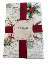 Christmas Tablecloth 60  X 102  Holiday Tablecloths Holly Cardinal Bird Rustic