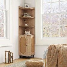 PE Rattan Corner Cabinet 172 cm Tall Corner Bookshelf with 2 Doors