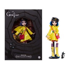 Monster High Skullector Coraline Collectible Doll, Yellow Raincoat with Cat, NEW