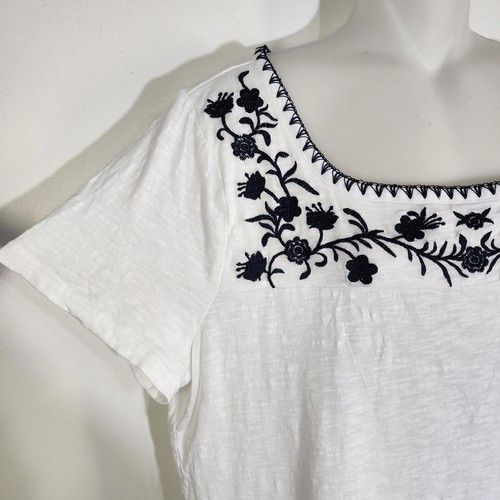 Camiseta Talbots Petite Mujer Talla XLP Bordada Algodón Blanco Azul Marino Cuello Cuadrado - Imagen 6 de 8